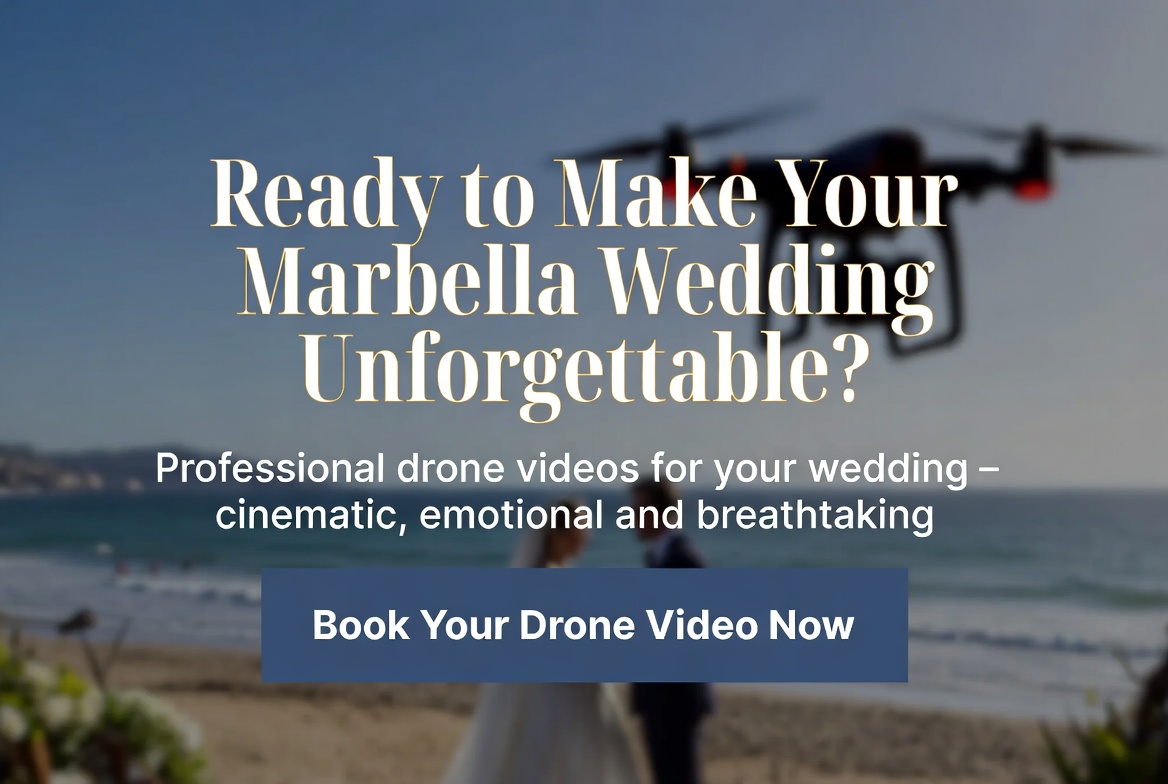 Call to action banner for professional wedding drone videos in Marbella
