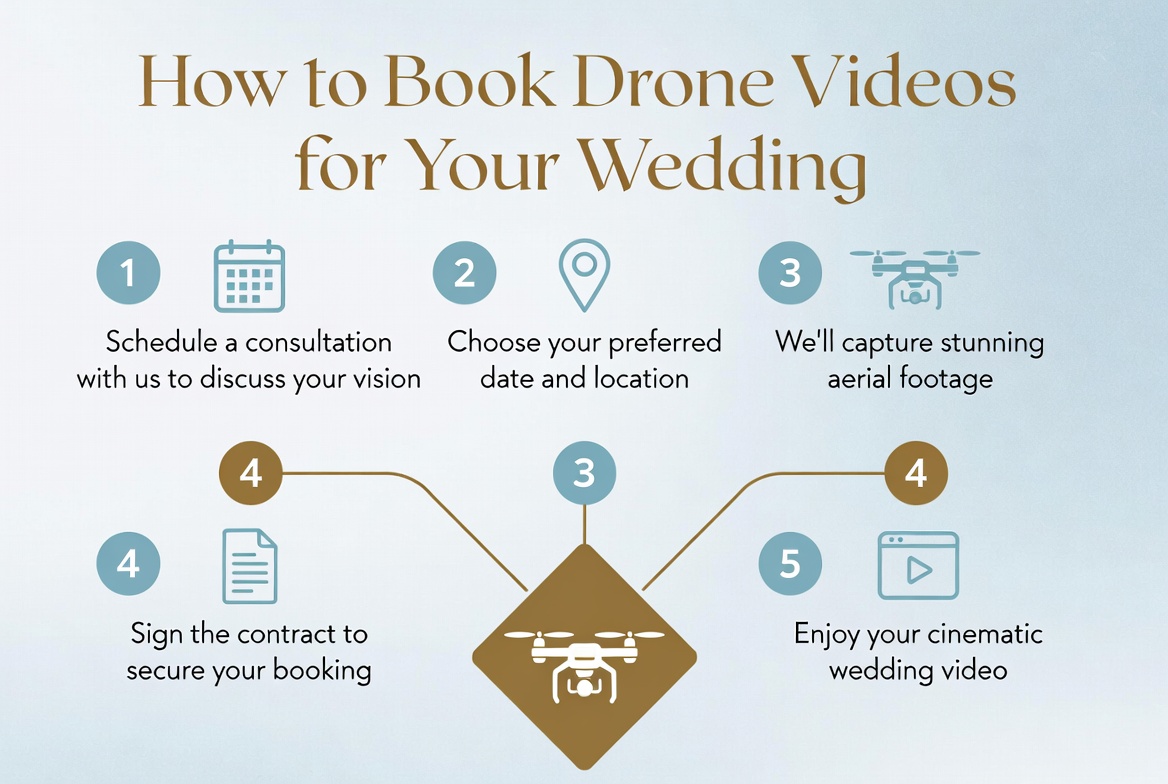 Checklist graphic for booking drone videos for your wedding in Marbella