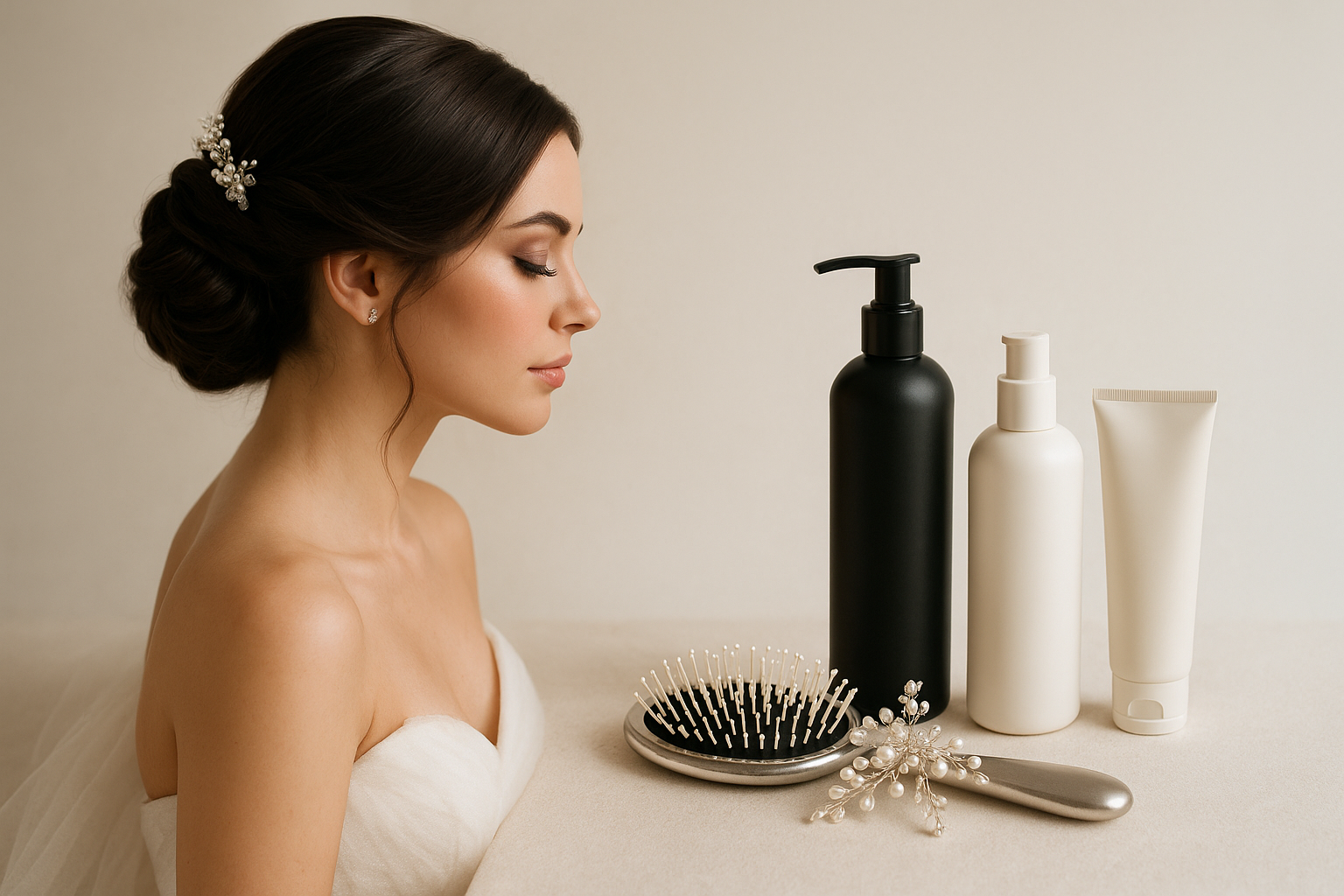Bride on her wedding day with beautiful bridal hair in Marbella
